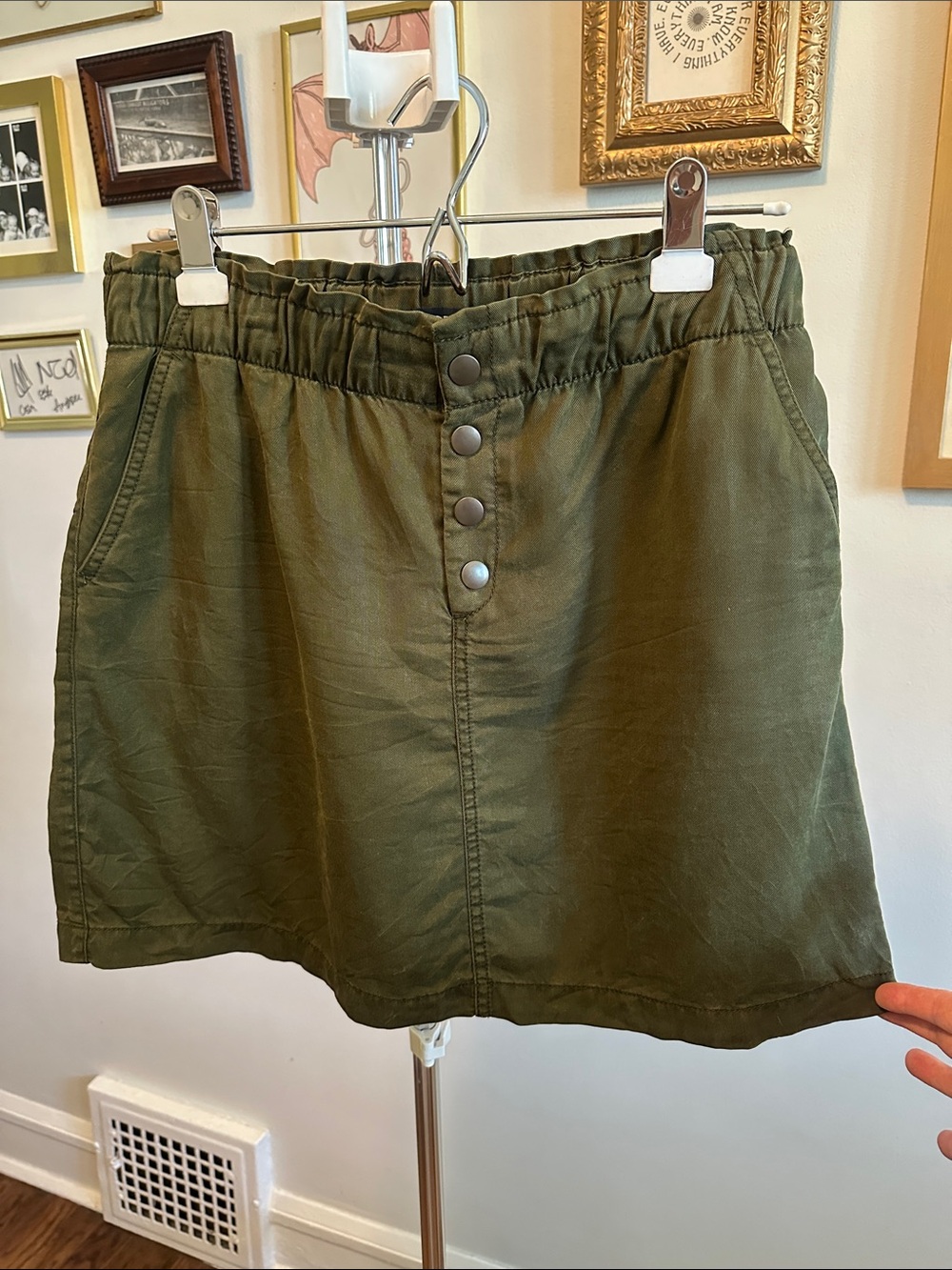 LOFT Olive Green Button-Front Mini Skirt